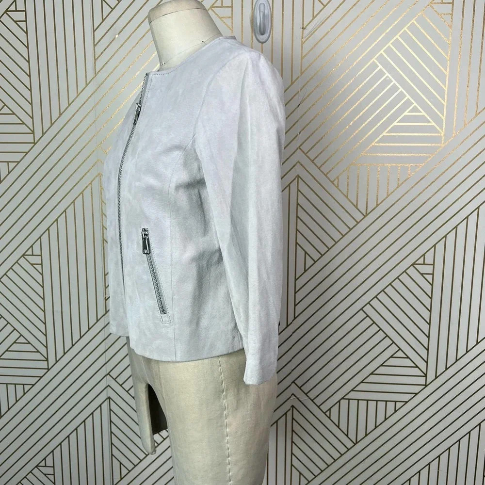 Soia + Kyo‎ Collarless Zip Front Suede Jacket Gray Size US Small - Picture 5 of 12